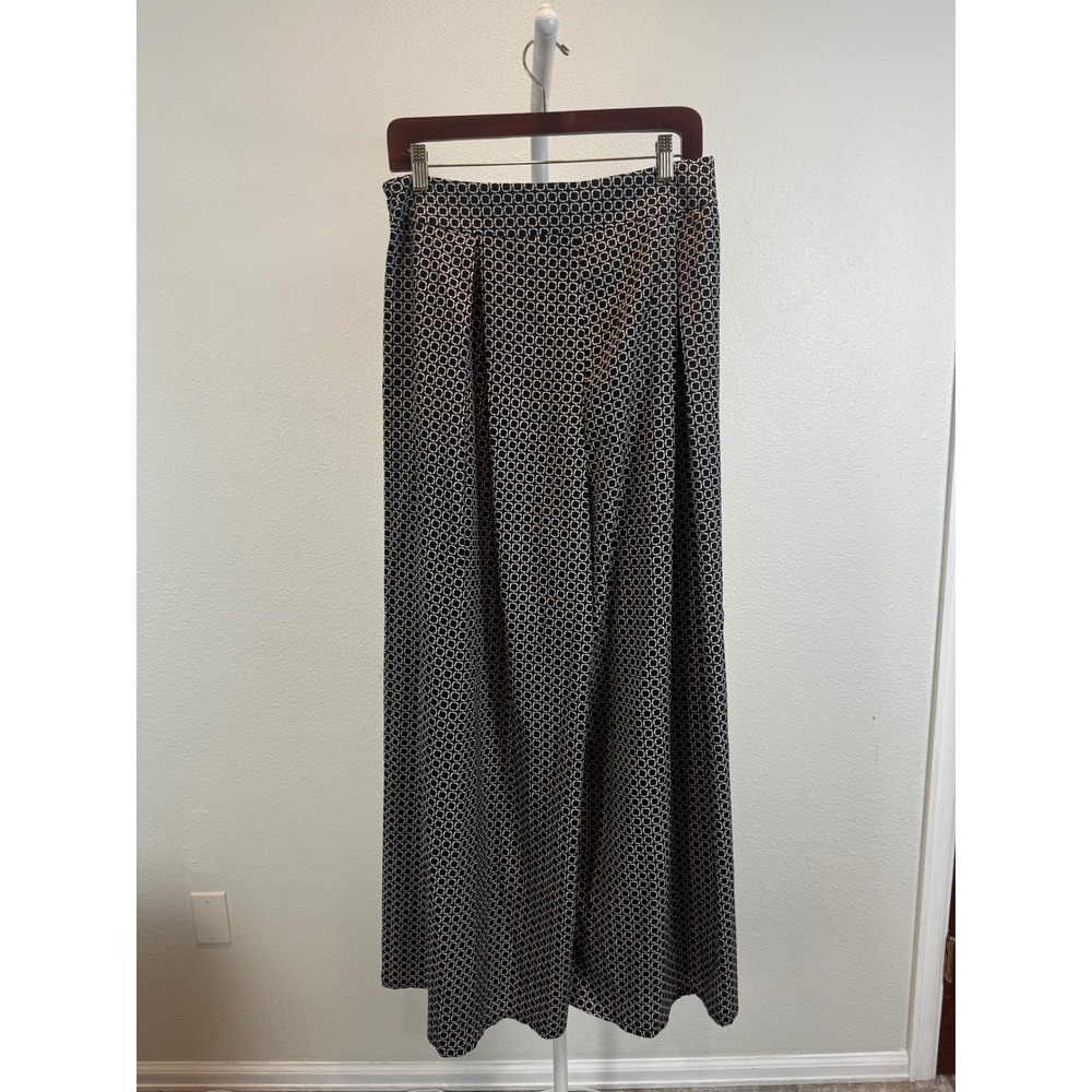 Easel High Rise Wide Leg Palazzo Pants Boho Geometric Print Black Large Career